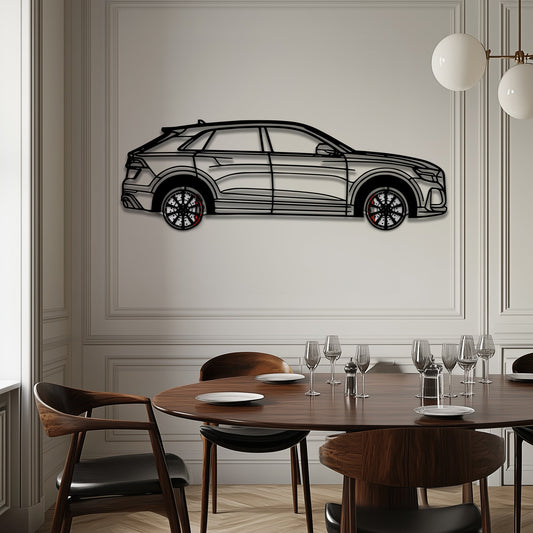 Audi Q8 Metal Car Wall Art with Rotating Wheels - Handmade Luxury SUV Silhouette Decor - Automotive Wall Art for Petrolheads - KAFMEKA095