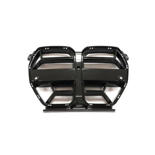 Carbon fiber kidney grille for BMW G80 M3 and G82/G83 M4 by Palenon Performance, showcasing sleek, high-quality automotive grille design.