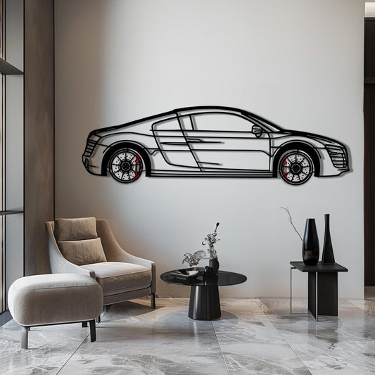 Audi R8 Metal Car Wall Art with Rotating Wheels - Exotic Supercar Silhouette Decor - Interactive Automotive Wall Art KAFMEKA096 - AudiGear.com - Metal Car Wall Art