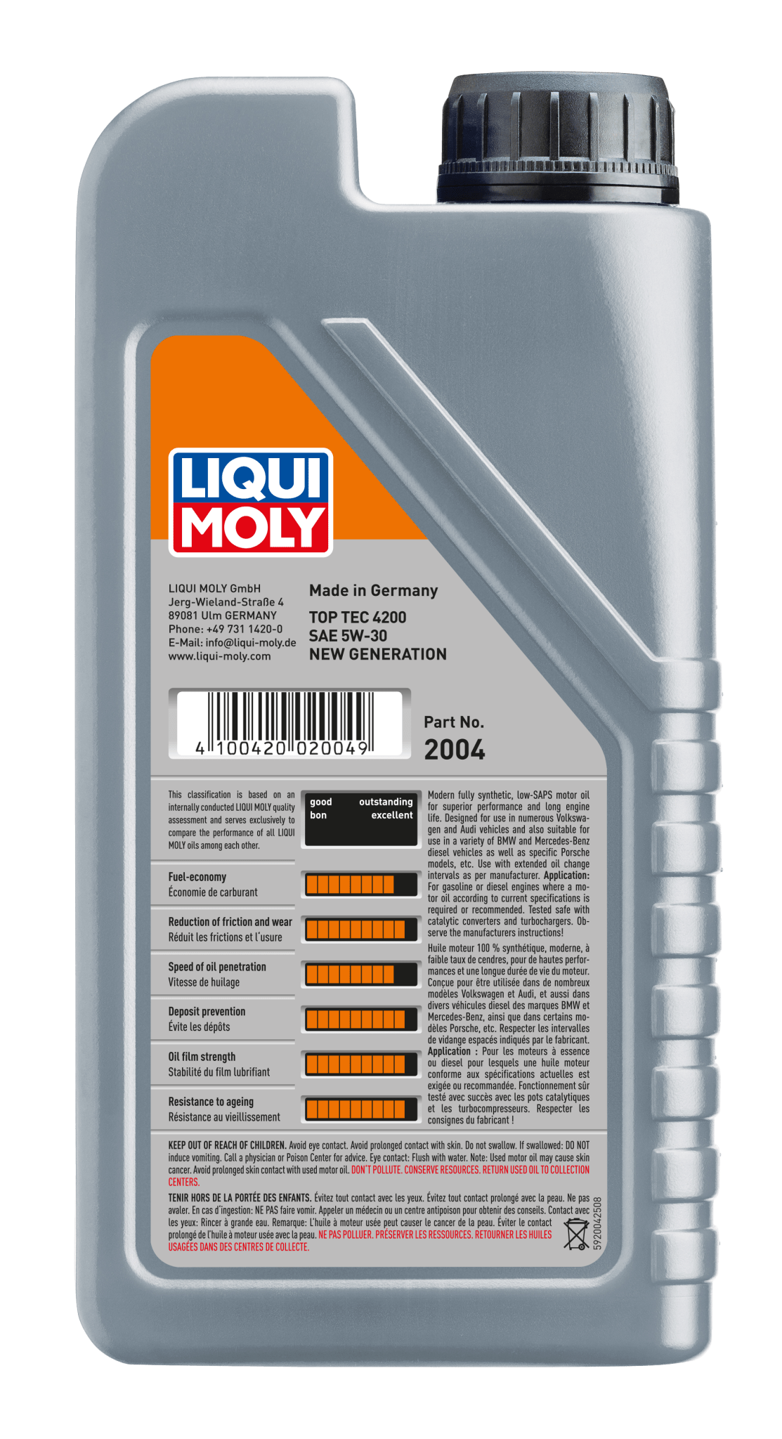 LIQUI MOLY 5W-30 1L 2004 TOP TEC 4200 TDI VW505/506 - AudiGear.com - Lubricants
