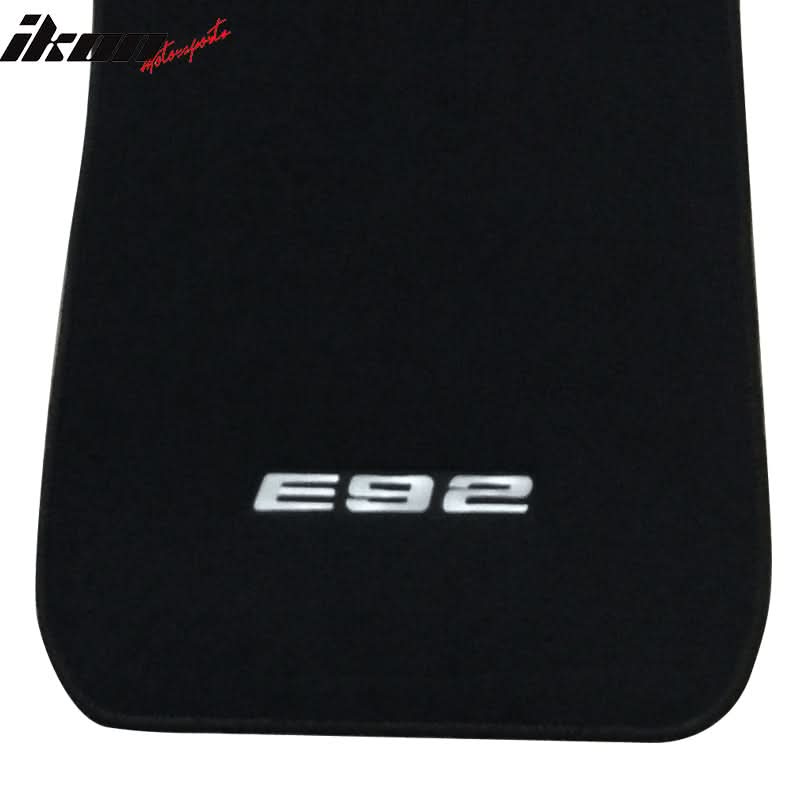 Black carpet car floor mats for BMW E92 3 Series (2007-2013), 4-piece set by K2 Industries, featuring durable nylon material.