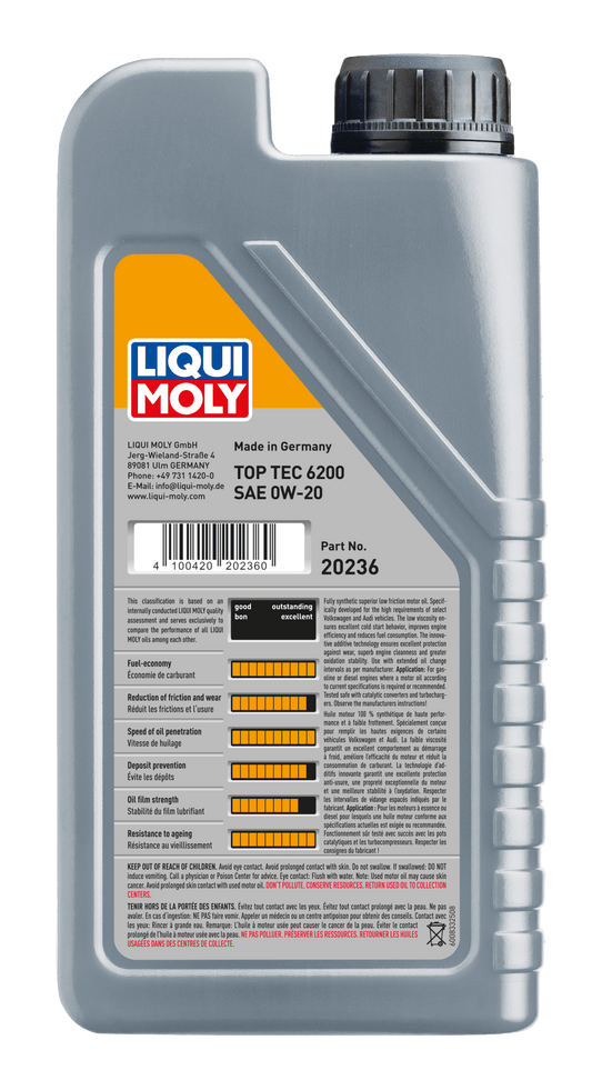 LIQUI MOLY 0W-20 1L 20236 TOP TEC 6200 - AudiGear.com - Lubricants