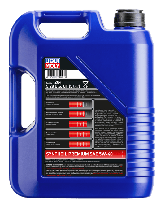 LIQUI MOLY 5W-40 5L 2041 SYNTHETIC PREMIUM VW502/505 - AudiGear.com - Lubricants