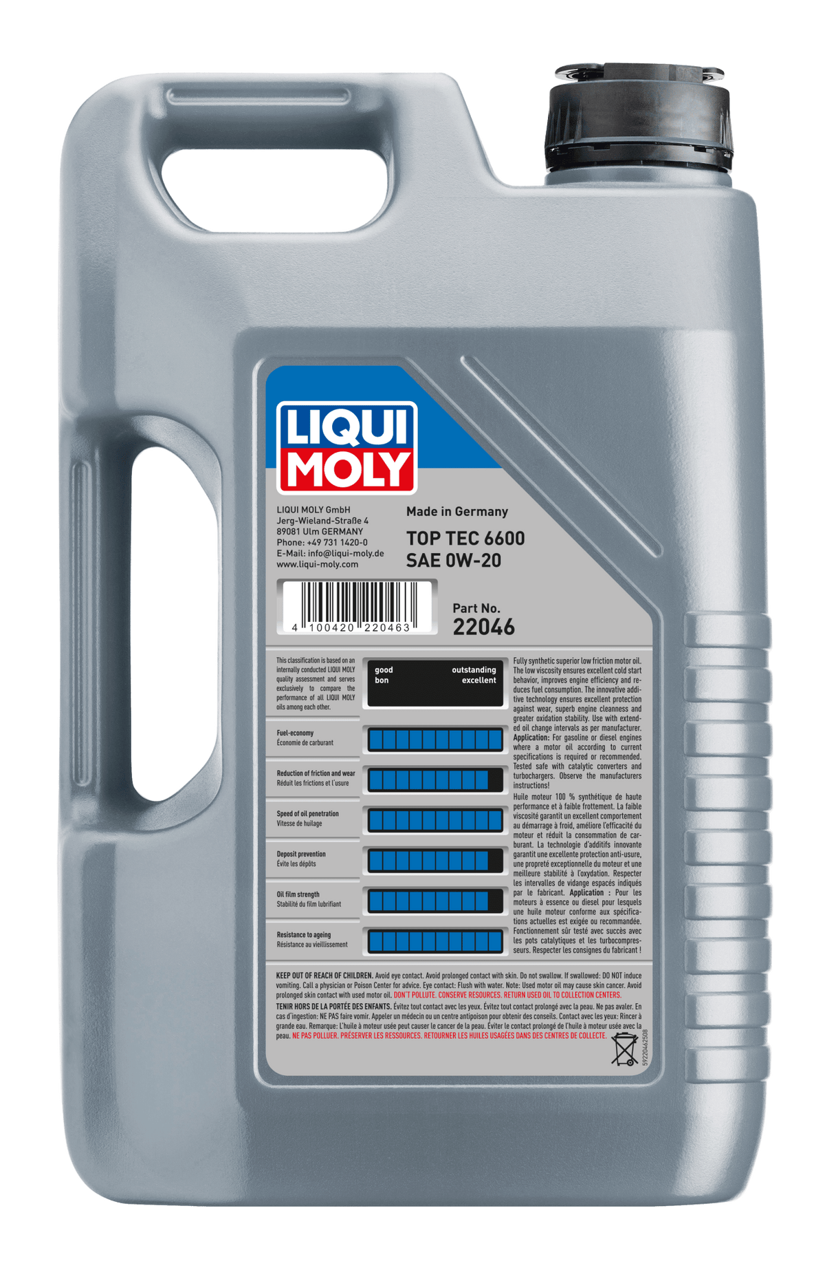 LIQUI MOLY 0W-20 5L 22046 TOP TEC 6600 - AudiGear.com - Lubricants