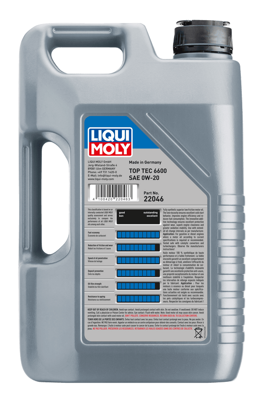 LIQUI MOLY 0W-20 5L 22046 TOP TEC 6600 - AudiGear.com - Lubricants