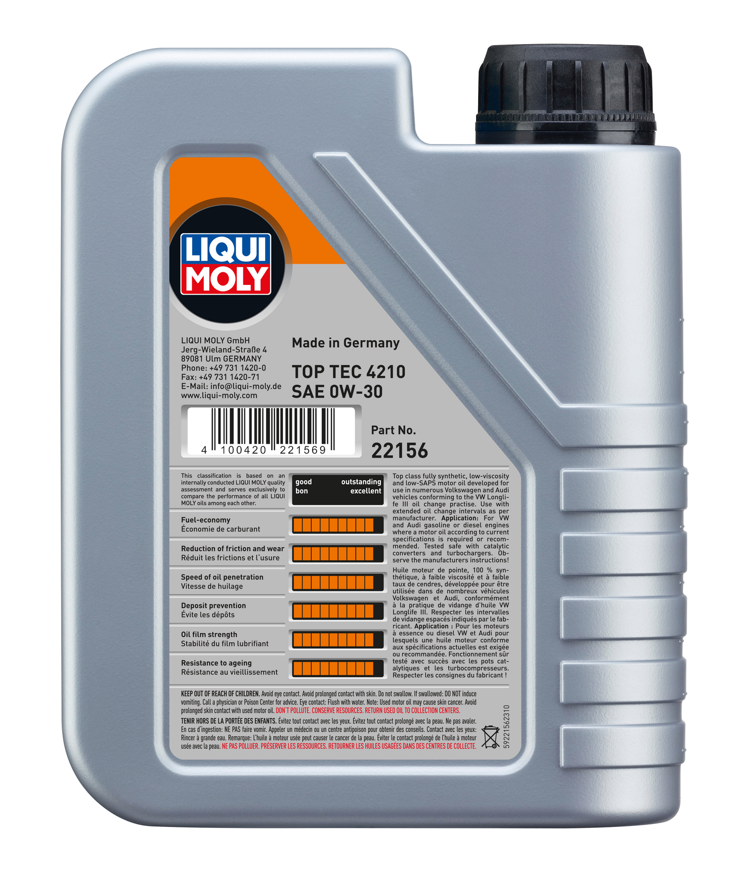 LIQUI MOLY 0W-30 1L 22156 TOP TEC 4210 VW504/507
