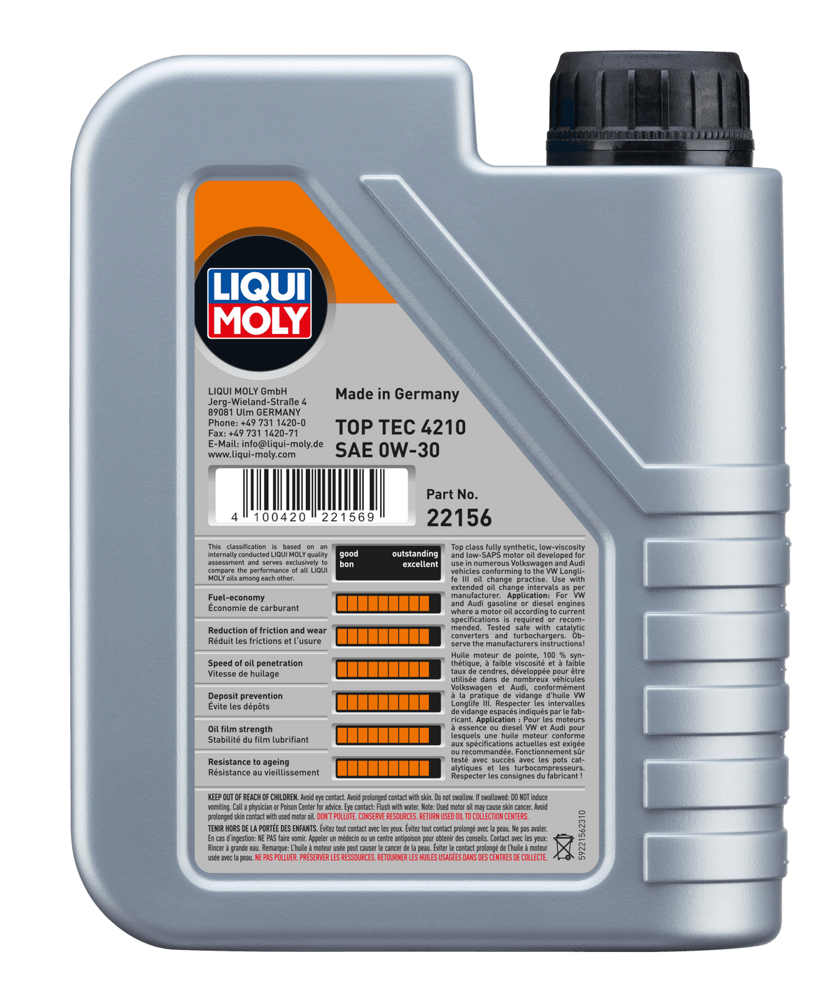 LIQUI MOLY 0W-30 1L 22156 TOP TEC 4210 VW504/507 - AudiGear.com - Lubricants