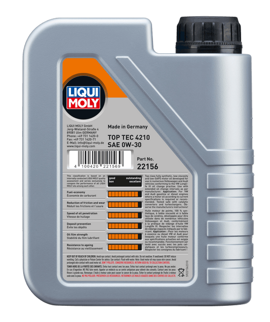 LIQUI MOLY 0W-30 1L 22156 TOP TEC 4210 VW504/507 - AudiGear.com - Lubricants
