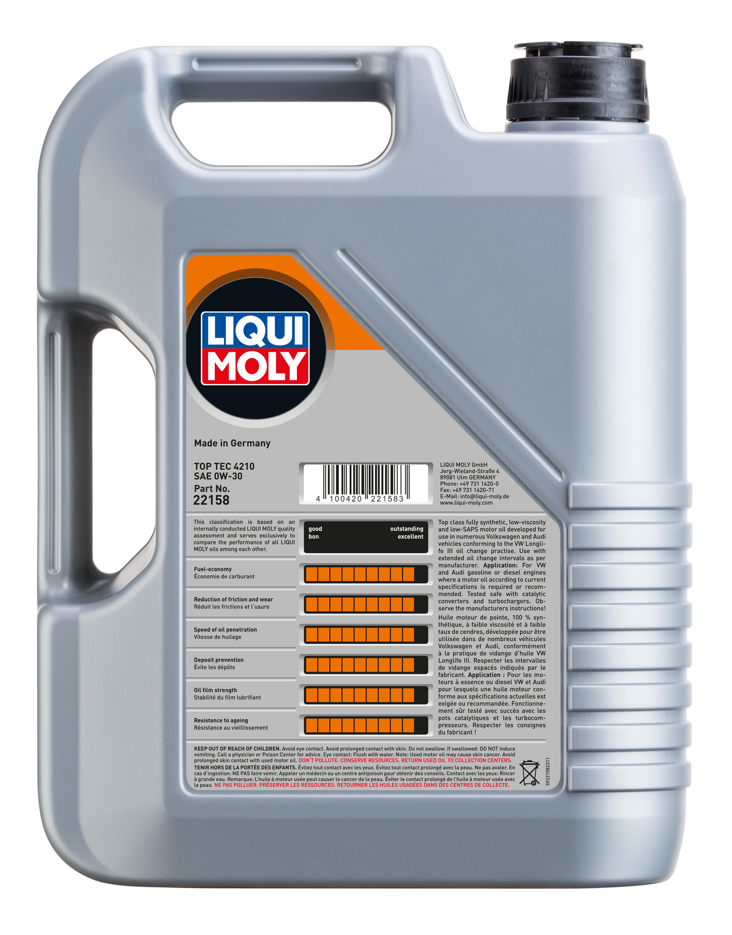 LIQUI MOLY 0W-30 5L 22158 TOP TEC 4210 VW504/507