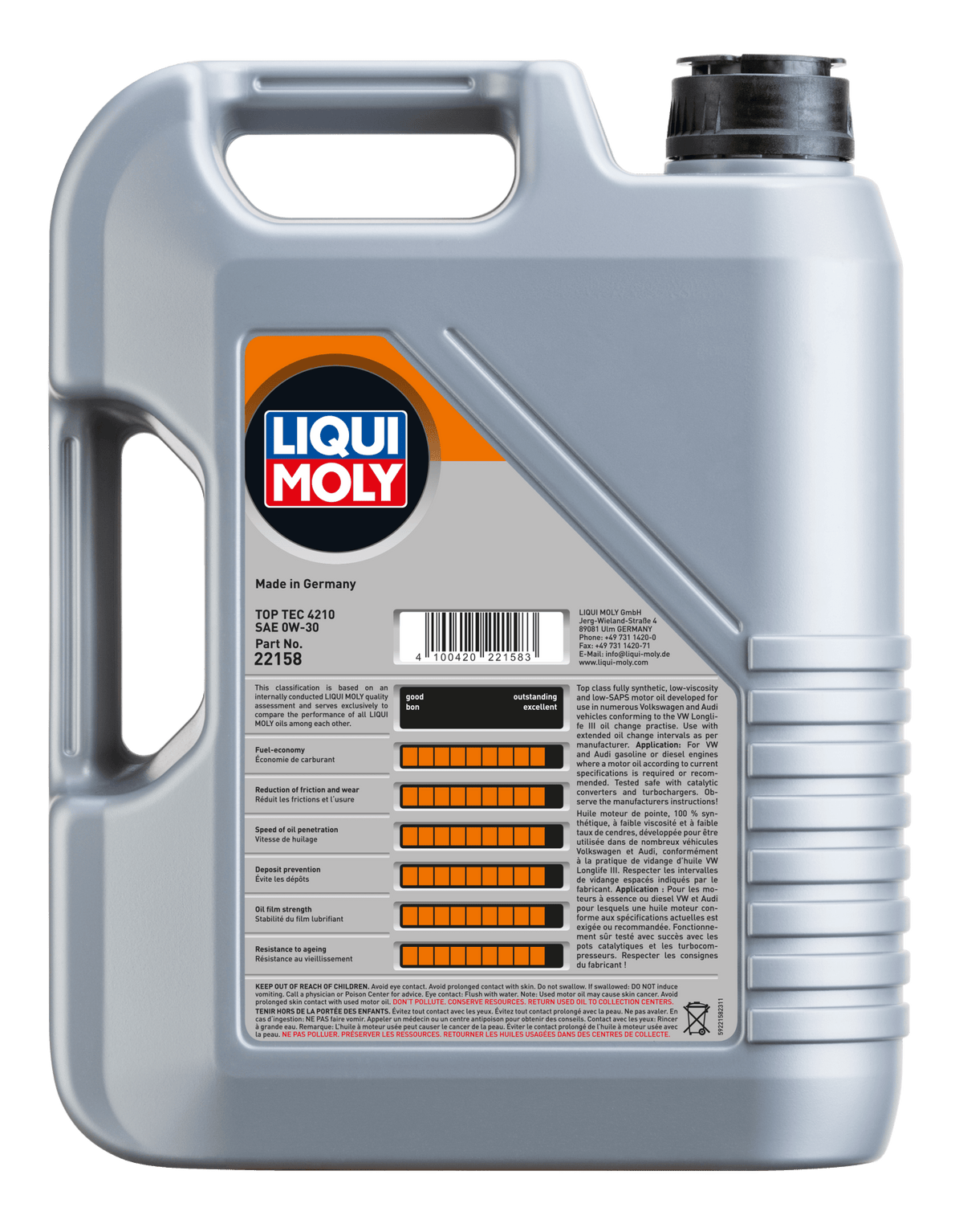 LIQUI MOLY 0W-30 5L 22158 TOP TEC 4210 VW504/507 - AudiGear.com - Lubricants
