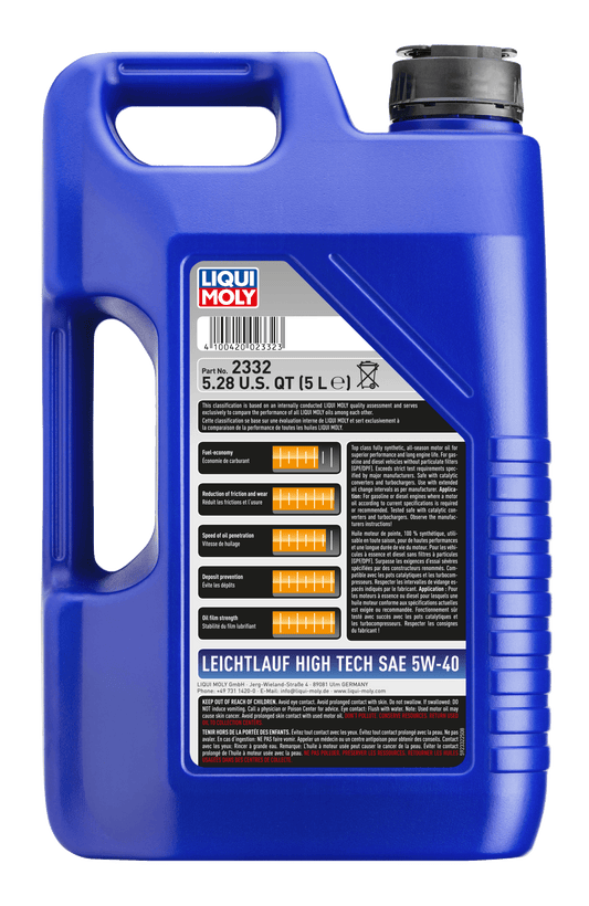 LIQUI MOLY 5W-40 5L 2332 Leichtlauf High Tech VW 502 00/505 00 - AudiGear.com - Lubricants