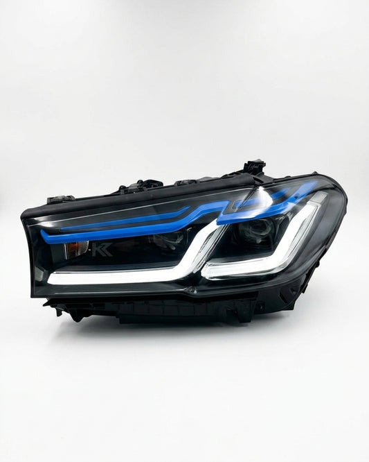 BMW 5-Series G30 G38 Laser LED headlights by K2 Industries, showing the sleek headlight design with illuminated laser modules.