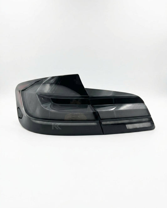 BMW 5-Series F10 F18 clear tail lights with G30 style from K2 Industries, designed for 2011-2017 models.