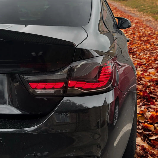 BMW M4 GTS OLED sequential tail light by Palenon Performance, featuring bright LED indicators and sleek car tail light design