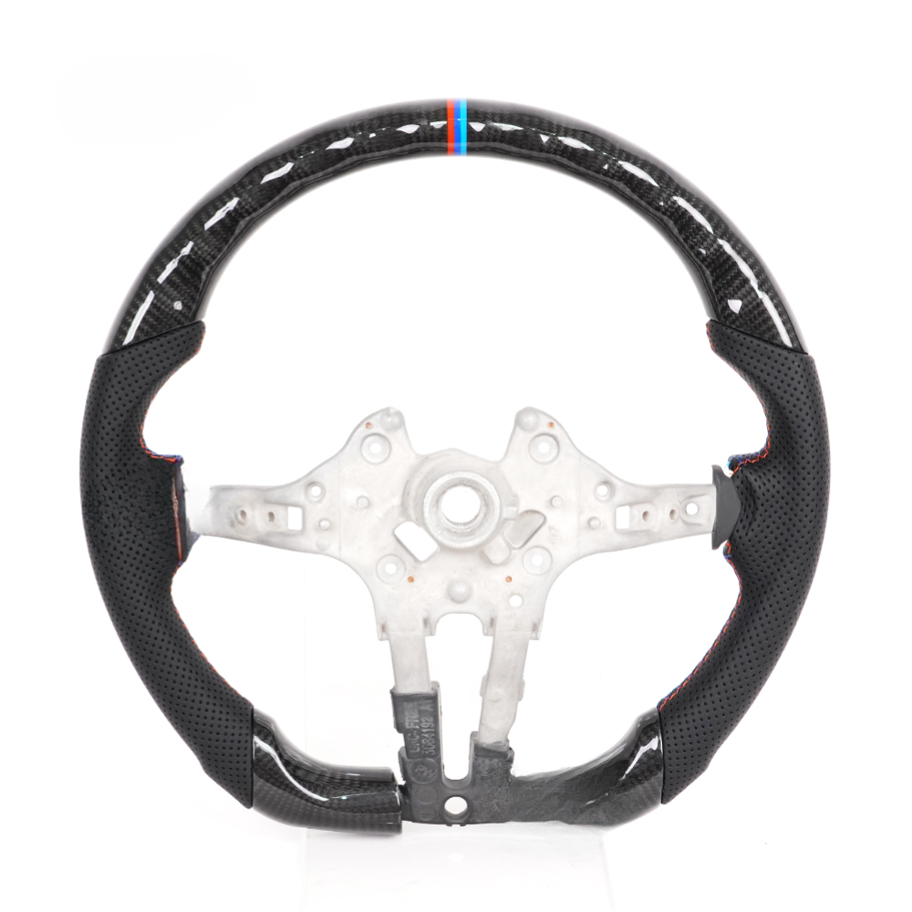 Vekto real carbon fiber M Sport steering wheel for BMW F-Series, X1, X2, X3, X4, X5, and X6 models, close-up view of the steering wheel.