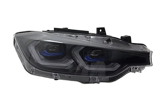 BMW 3 Series F30 F35 F31 headlights by K2 Industries, modern laser style headlights for 2011-2019 models, close-up view.