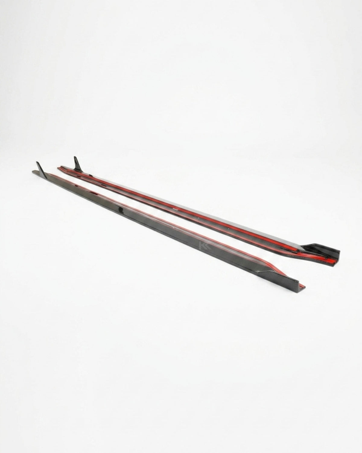 BMW M3 G80 and M4 G82 carbon fiber side skirt extensions by K2 Industries, showcasing sleek dry carbon fiber design.