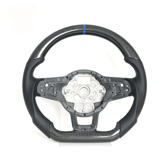 Vekto real carbon fiber steering wheel for Volkswagen Golf 7 MK7 GTI, close-up of sleek, textured carbon fiber surface.