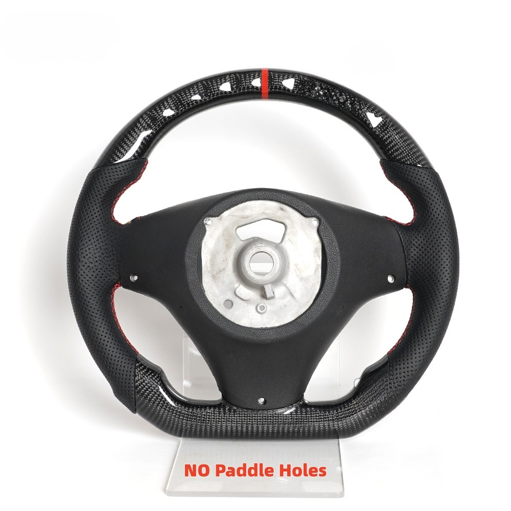 Vekto real carbon fiber steering wheel for BMW E90 E92 E93 M3 328i 335i 135i 2009-2013, close-up view of the sporty wheel