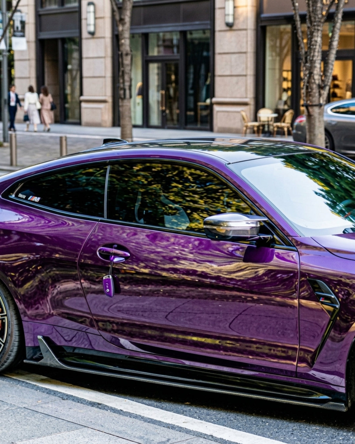 BMW M4 G82 G83 side skirt extensions in black pre-preg dry carbon fiber, designed for sporty aerodynamic enhancement.