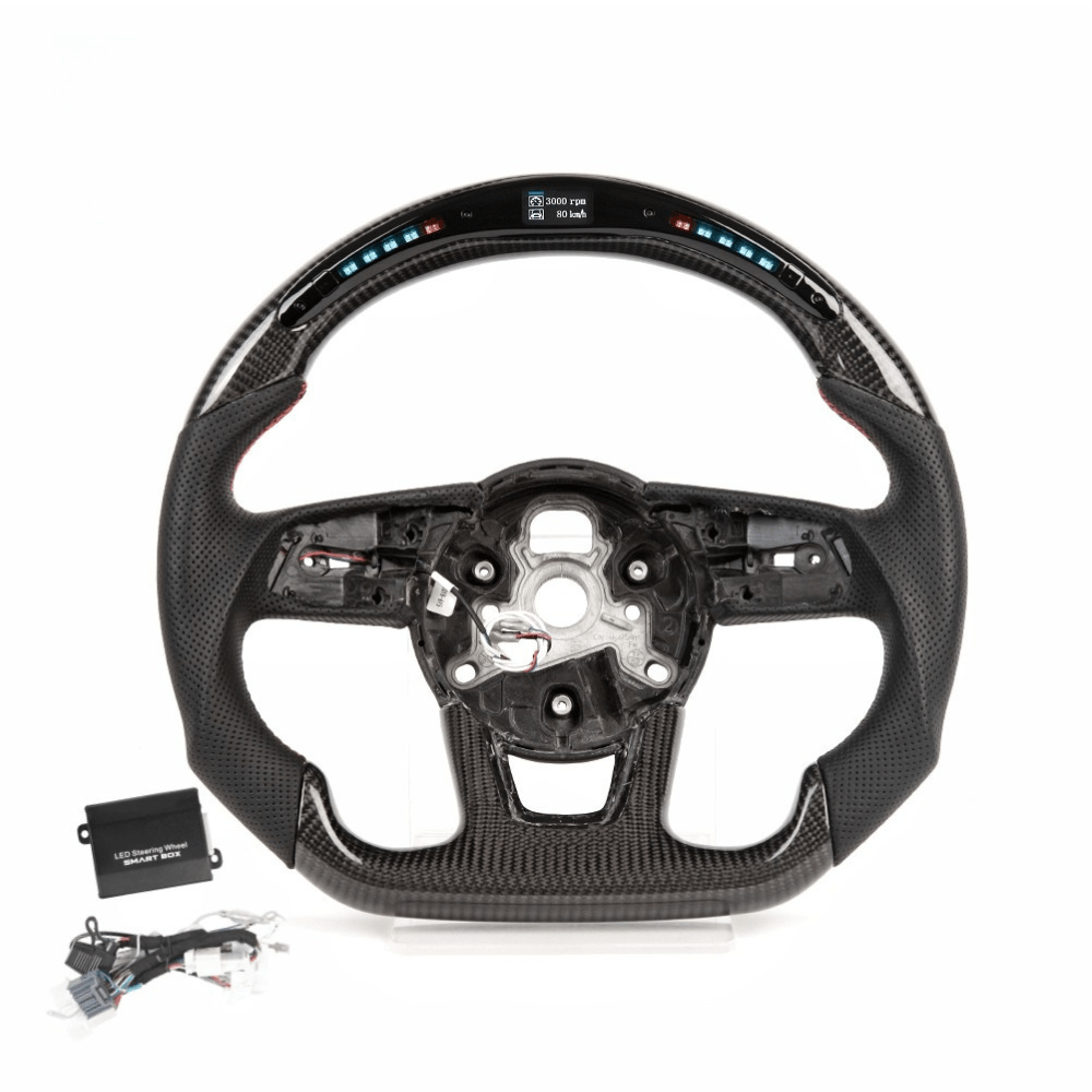 Vekto LED real carbon fiber steering wheel for Audi A3 A4 A5 RS3 RS4 RS5 S3 S4 S5 2016-2020, showing the sleek design and LED accents.