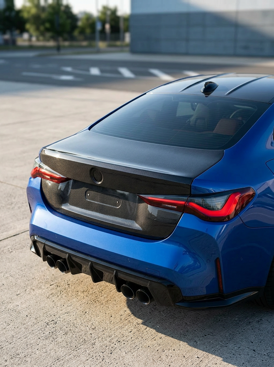 BMW 4 Series G82 M4 OEM style carbon fiber trunk by K2 Industries, featuring a sleek, lightweight carbon fiber finish.