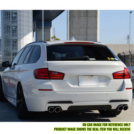 BMW F10 M-P Style twin muffler rear bumper by K2 Industries, showcasing dual outlet design and sleek rear bumper styling.