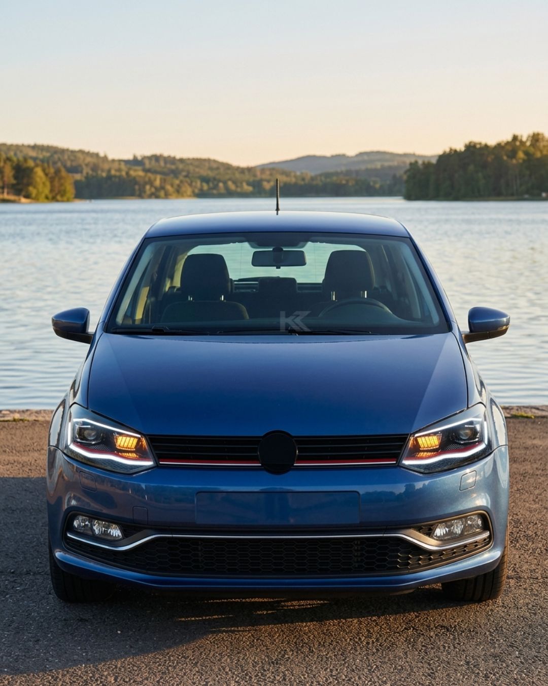 K2 Industries VW Polo Mk5 "New Gen Style" LED headlights for 2014-2016 model, close-up view of the headlights' LED design.