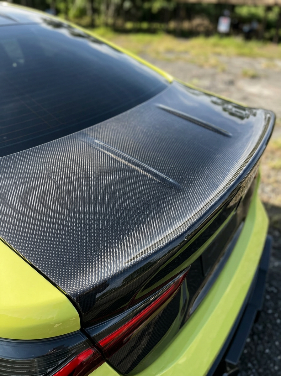 BMW 4 Series G82 Carbon Fiber CSL Trunk by K2 Industries, showcasing sleek carbon fiber surface and aerodynamic design.