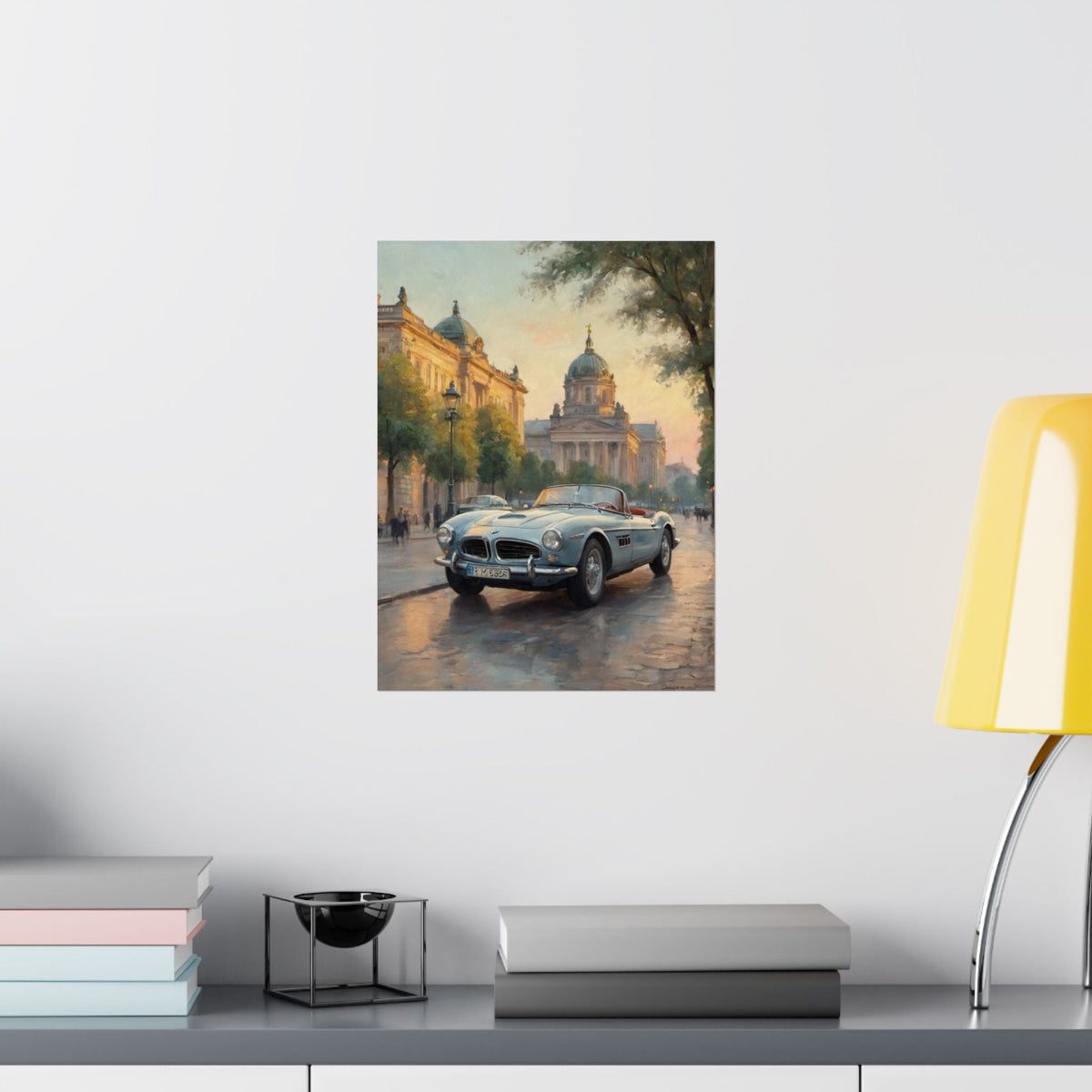 Vintage 1957 BMW 507 Roadster Poster | European City Boulevard Sunset Wall Art | Impressionist European Classic Sports Car Fine Art Paper Print