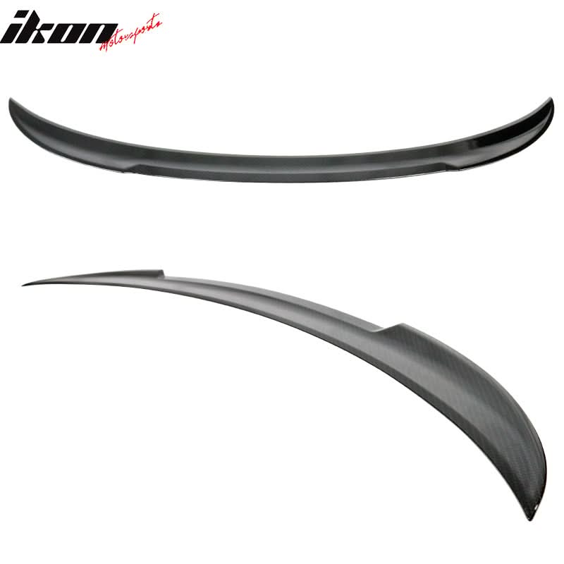 BMW E90 M4 trunk spoiler in carbon fiber print by K2 Industries, showcasing sleek aerodynamic design for 2006-2011 models.