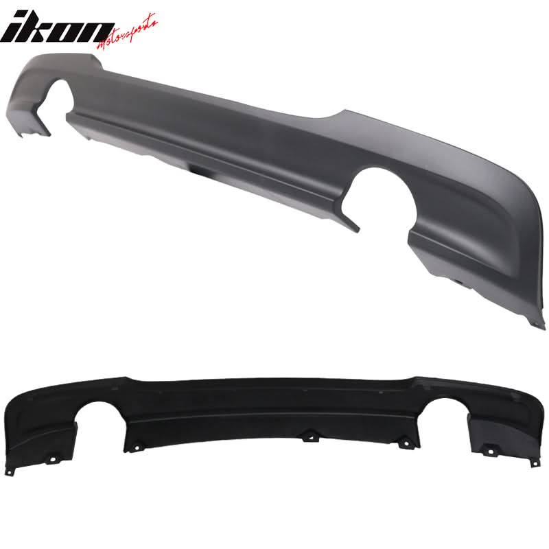 BMW E90 3 Series 335 M-Tech Msport rear bumper diffuser by K2 Industries, made of PP, shown on the vehicle.