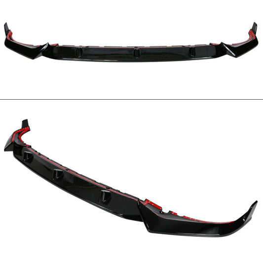 BMW G07 X7 M Sport gloss black ABS front bumper lip spoiler by K2 Industries, showing the sleek, aerodynamic design.