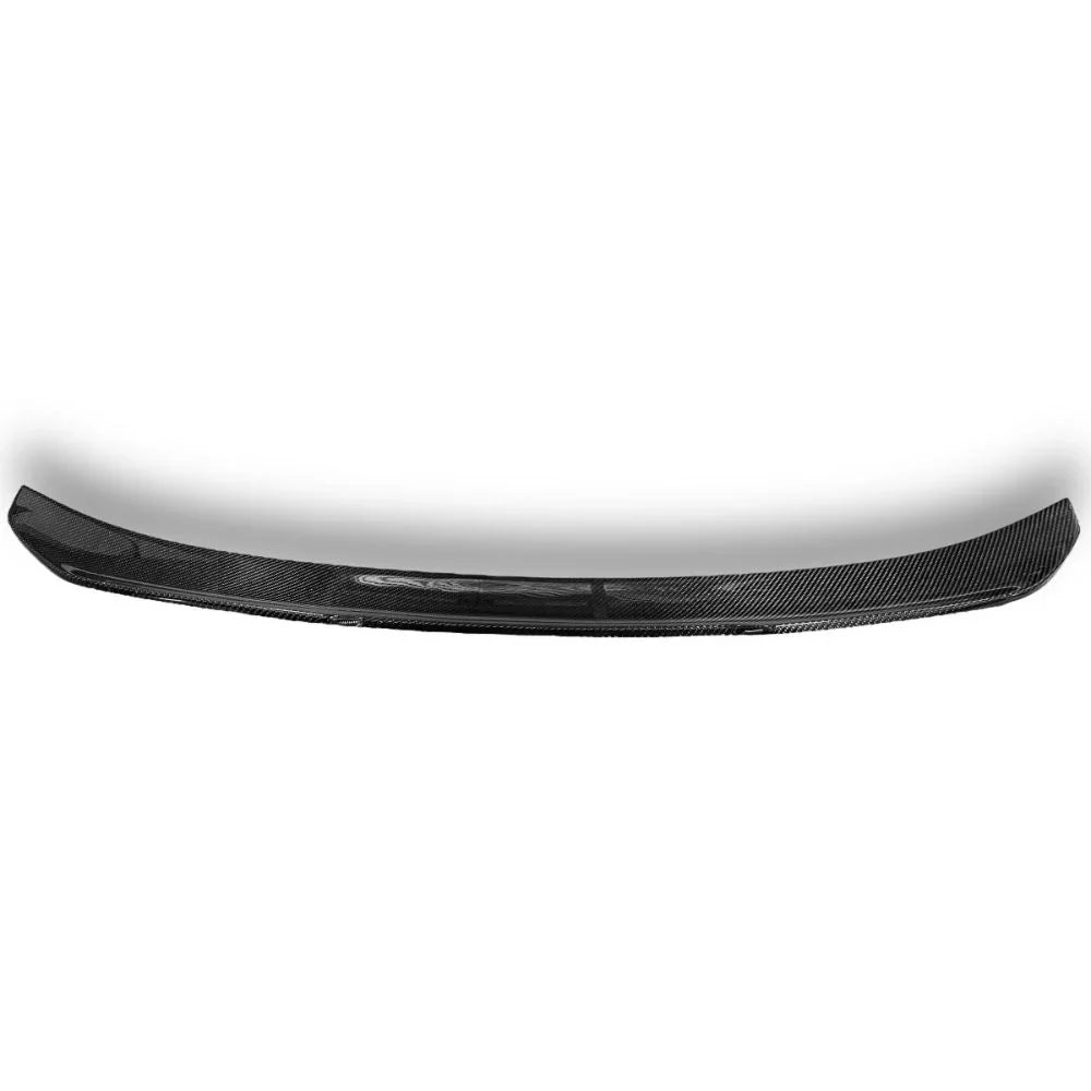 Carbon fiber BMW F87 M2 and F22 PSM rear spoiler installed on trunk, showcasing sleek aerodynamic design and high-quality construction.