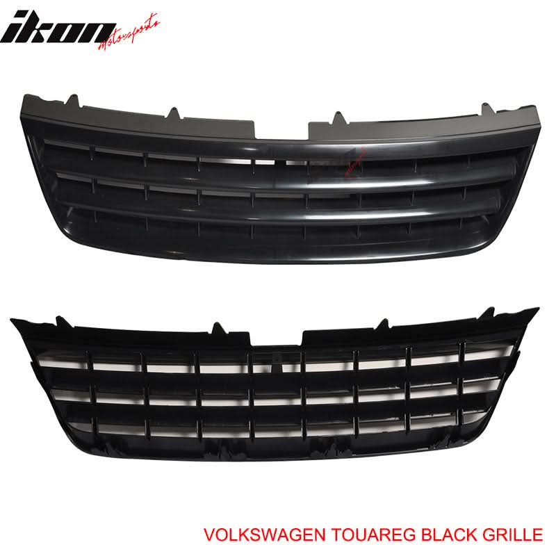 Unpainted black ABS front hood grille for 2003-2007 VW Touareg by K2 Industries, featuring a badgeless design.