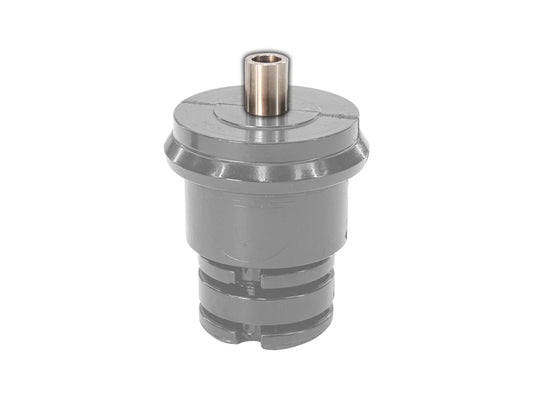 Stainless bushing sleeve for front shock in GoWesty bushing kit, shown installed on vehicle suspension.