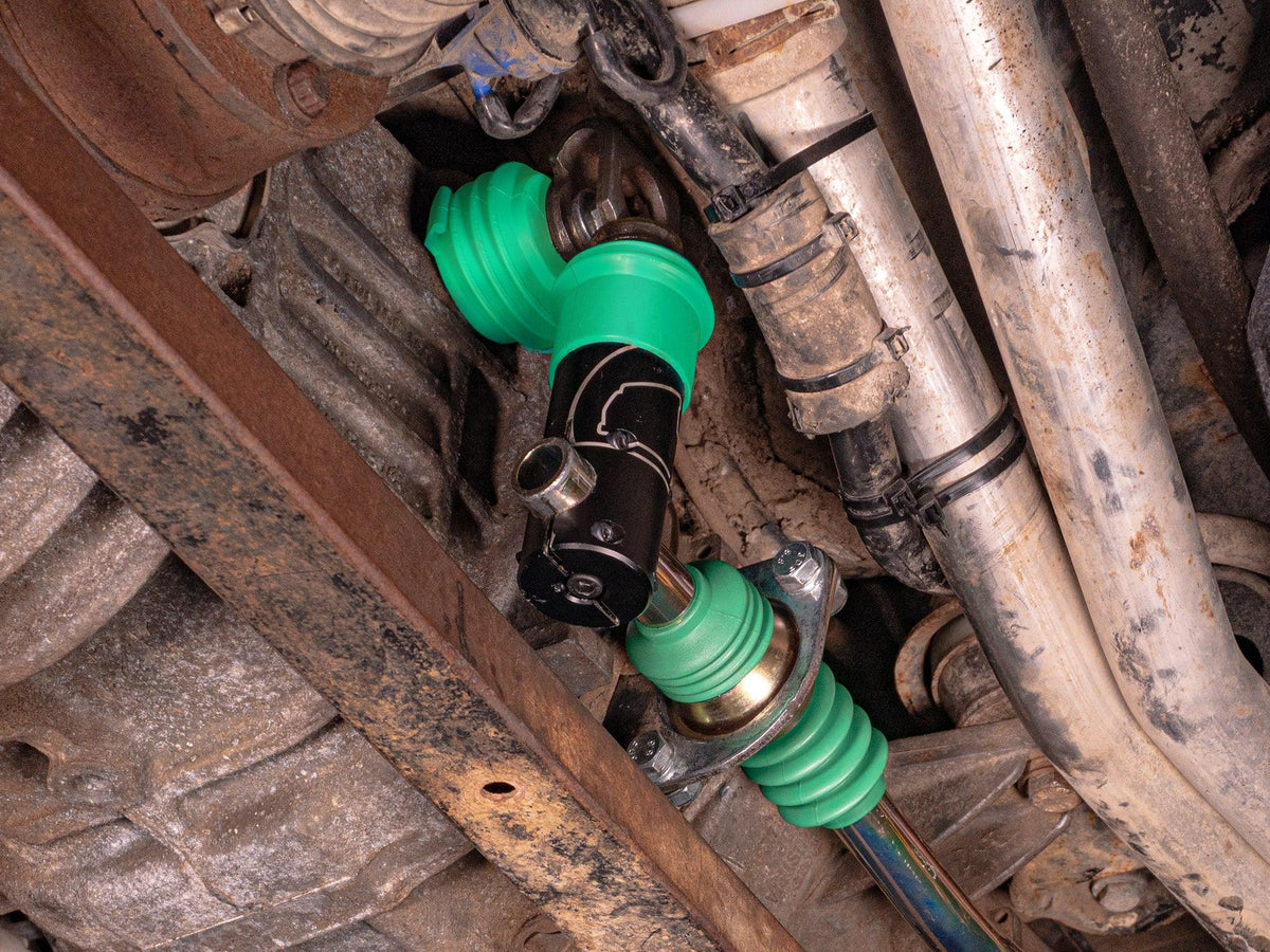 GoWesty shift rod bushing and boot bundle installed on Vanagon, featuring Teflon and DuroGreen shifter bushings for smooth shifting.