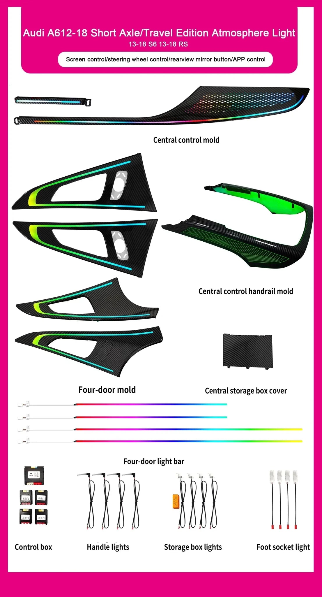 Audi A6 / S6 / RS6 C7 Interior 64-Color Dynamic Symphony LED Ambient Light Kit 2012 - 2018 - AudiGear.com - Interior Lighting