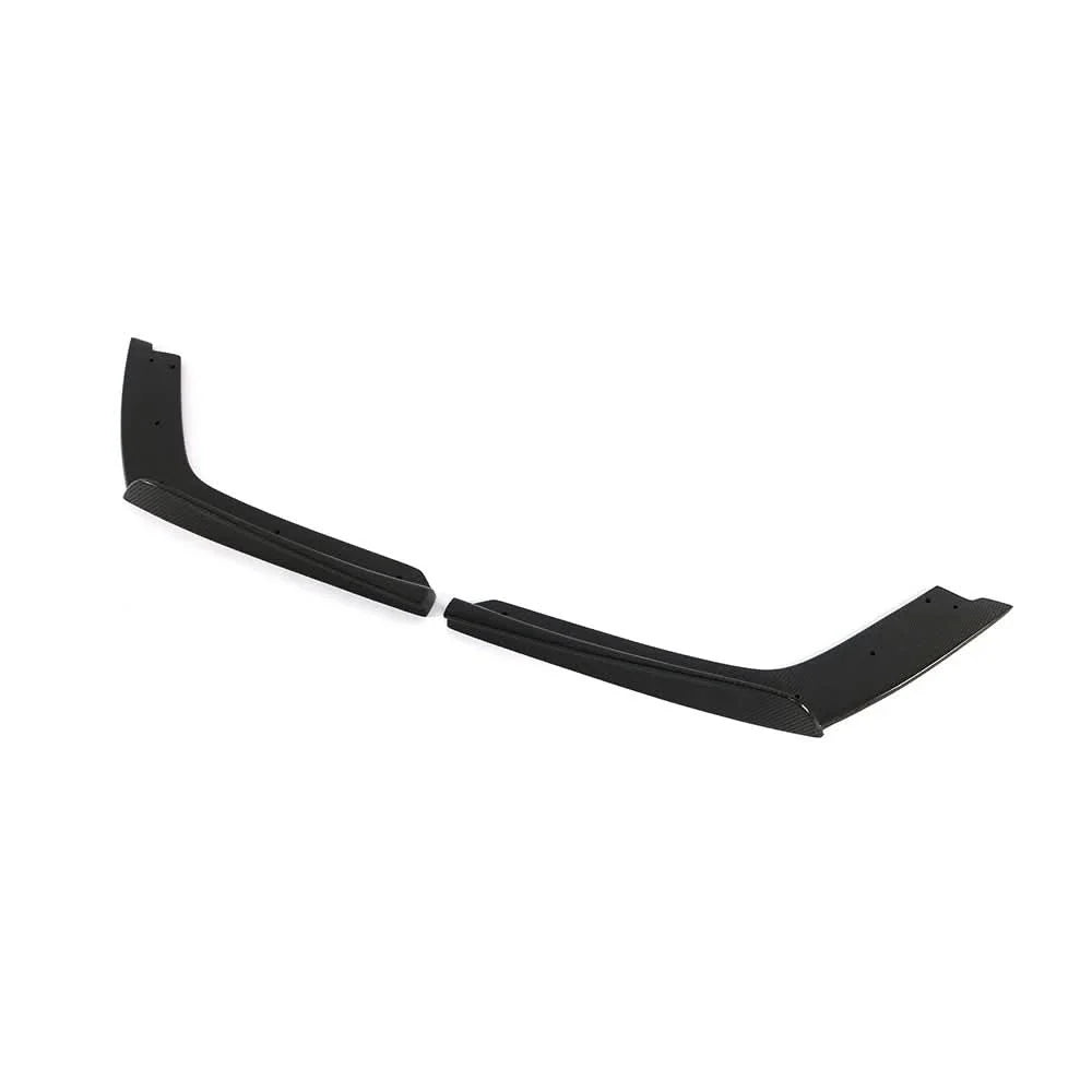 Gloss carbon fiber front splitter for BMW F80 M3 and F82 M4, K2 Industries performance style, enhances aerodynamics and style.