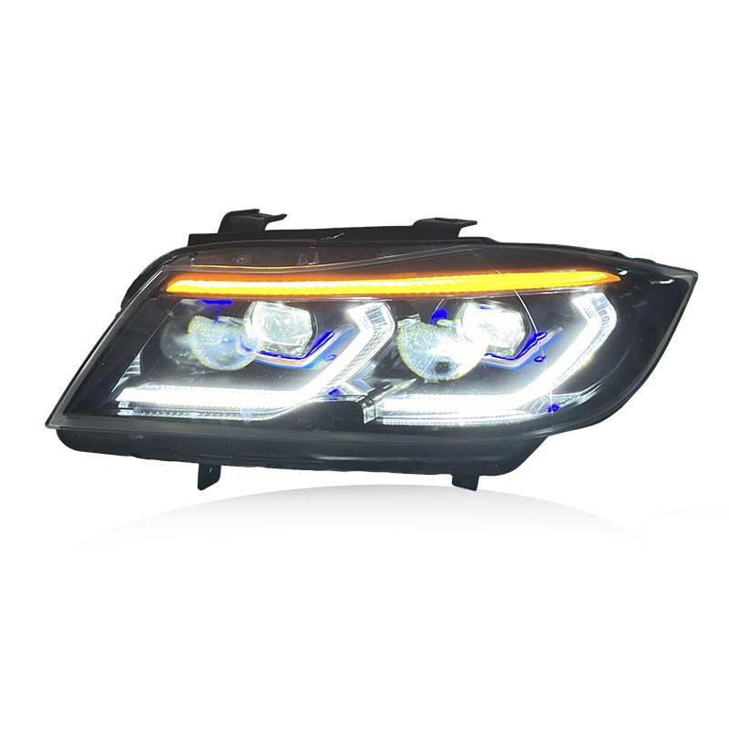 Vekto dual-color LED headlights for BMW 3 Series E90/E91 2005-2012, showing the headlights with bright illumination and dual-color design.