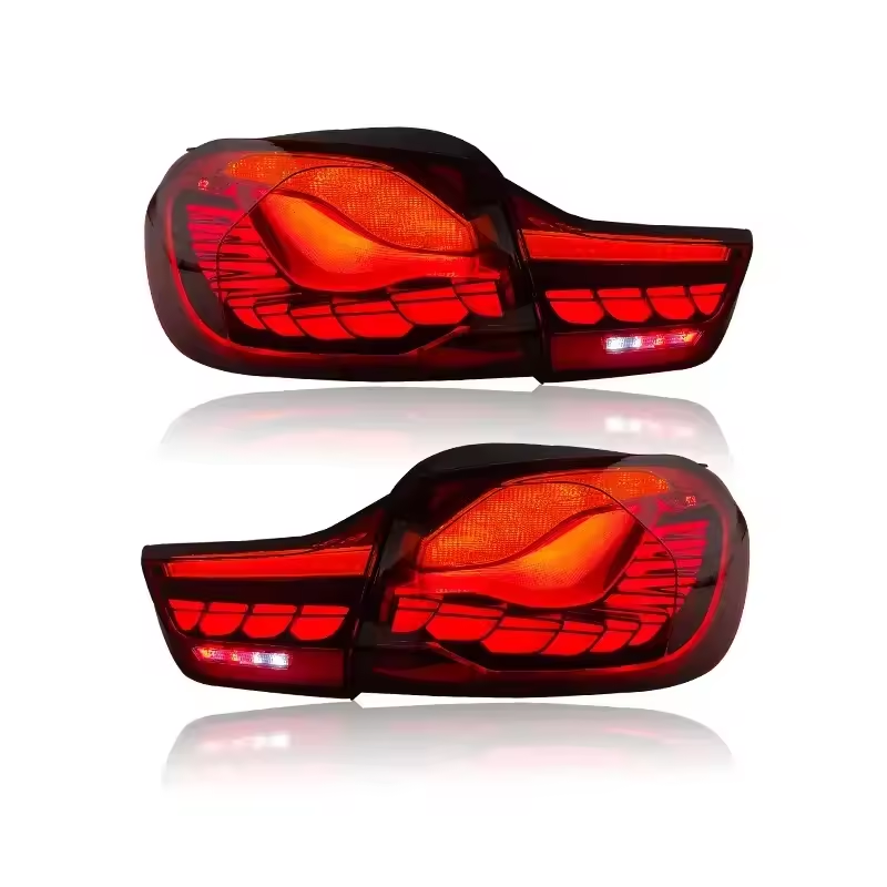 Vekto BMW 4 Series F32/F33/F36 and M4 F82 LED tail lights with dragon scale design, 2014-2020, showing red and clear lenses
