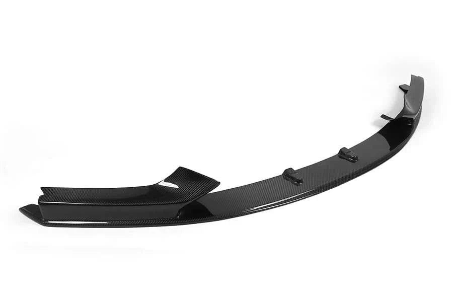 Gloss carbon fiber front lip for BMW 2 Series F22 M Sport, M Tech, by K2 Industries, enhancing sporty front aero and style.