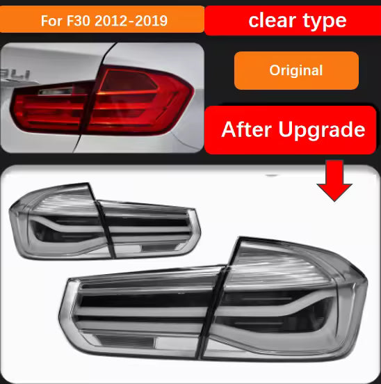 Vekto LED tail lights for BMW 3 Series F30/F35 rear lamp assembly, 2013-2016, showing bright red and clear lens design.