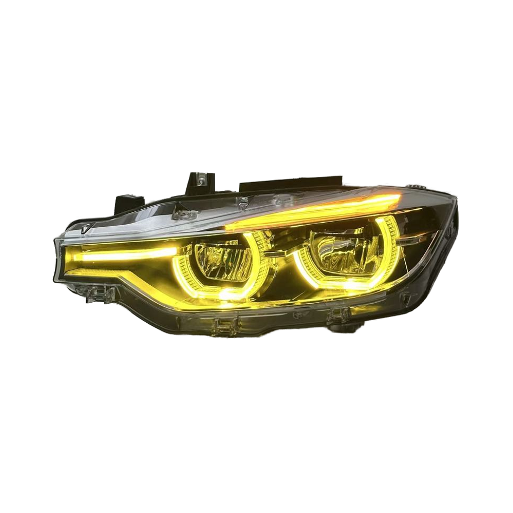 Vekto three-color LED headlights for BMW 3 Series F30/F35 2013-2018, showcasing the stylish headlamp design and vibrant lighting.