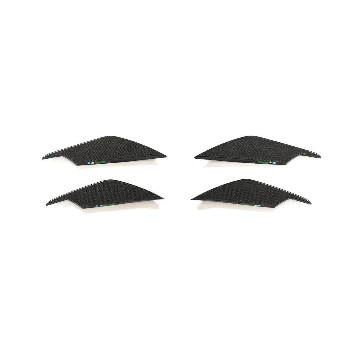 Dry carbon fiber front bumper canards for BMW G80 M3 and G82/G83 M4 by K2 Industries, shown on a 2021+ model.