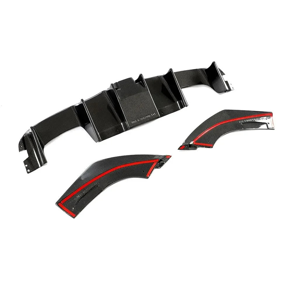 Gloss carbon fiber rear diffuser for BMW M2 F87 and M2 Competition by K2 Industries, showcasing the sleek aerodynamic design.