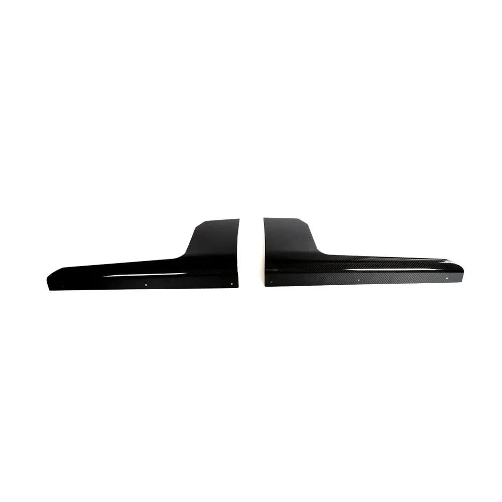 Prepreg dry carbon fiber side skirts for BMW M2 G87 coupe by K2 Industries, showing sleek, lightweight aerodynamic design.