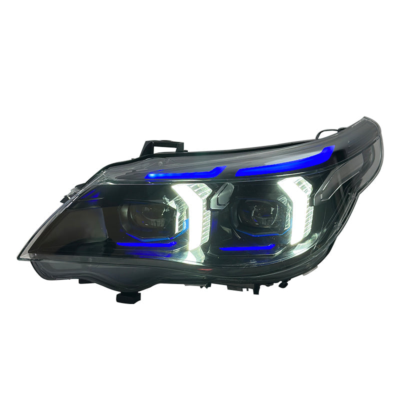 Vekto Snake Eyes LED headlights assembly for BMW 5 Series E60 2003-2010, front view with clear lenses and LED design.