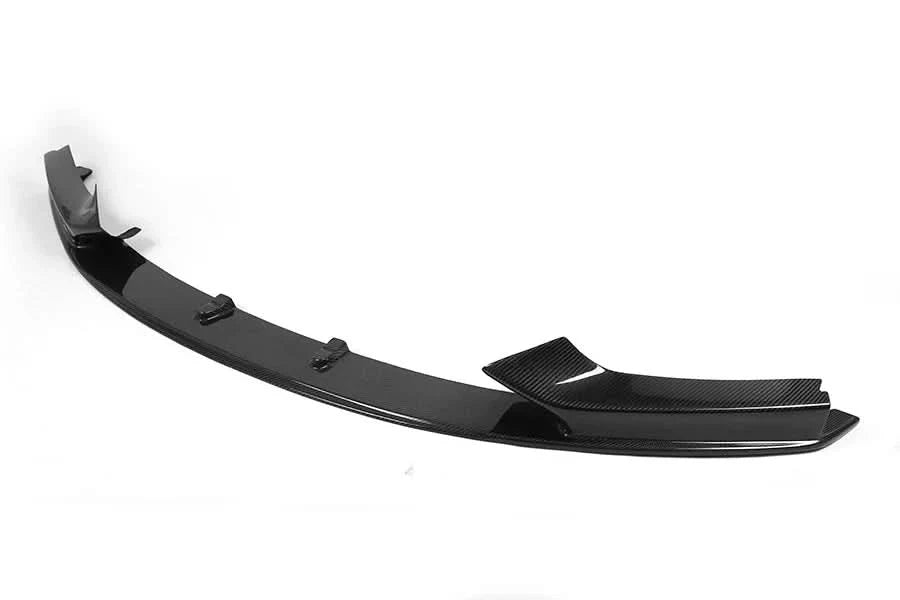 Gloss carbon fiber front lip for BMW 2 Series F22 M Sport, M Tech, from K2 Industries, designed for aerodynamic enhancement.