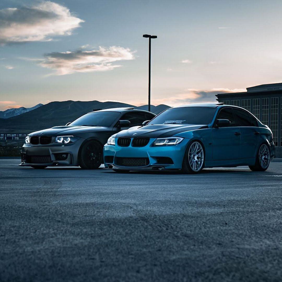 BMW 3-Series E90 modern style headlights by K2 Industries, 2005-2012, showing the sleek, clear lens design and headlight housing.